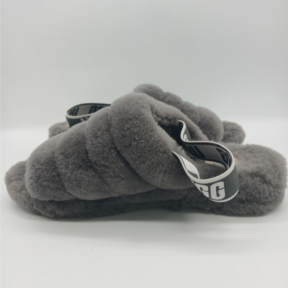 UGG Women's Slip on Fluff Yeah Slide Slipper Shoes Charcoal Gray Size 9 - Picture 7 of 9